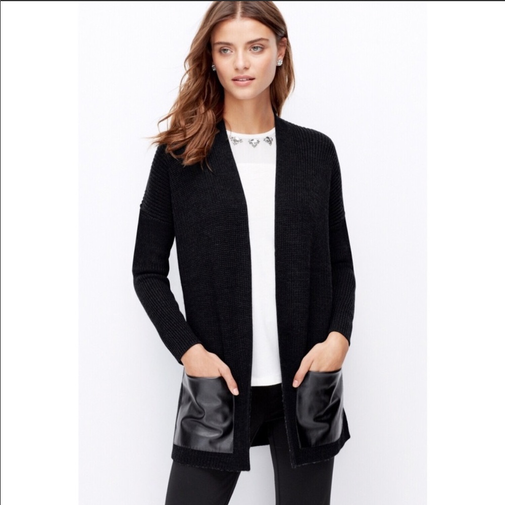 Ann Taylor Leather Pocket Cardigan
